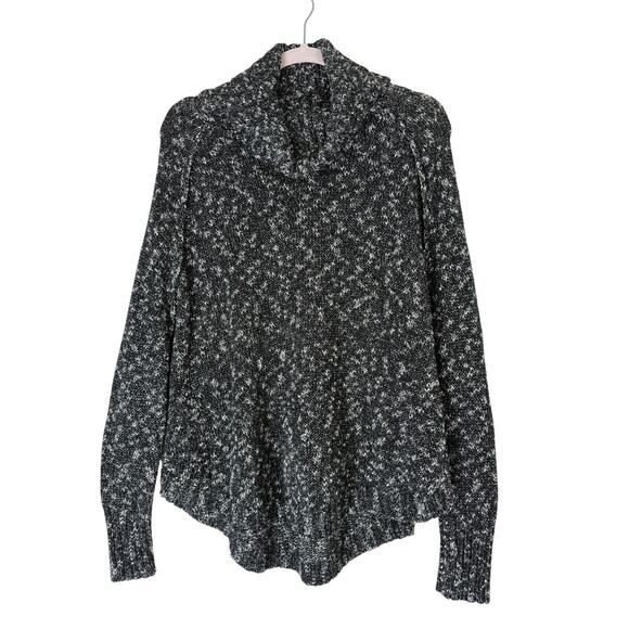 Lucky Brand Black & White Heather Knit Turtleneck Long Sleeve Sweater Top Size L - Picture 2 of 9